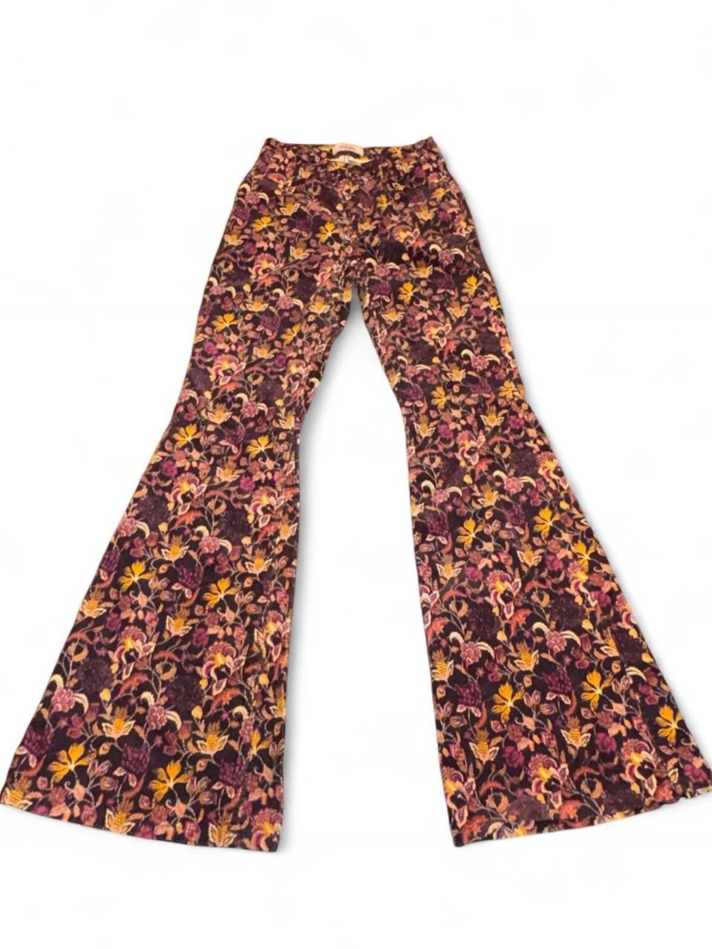 Wrangler Floral Flare Pants - Burgundy, Pink & Yellow
